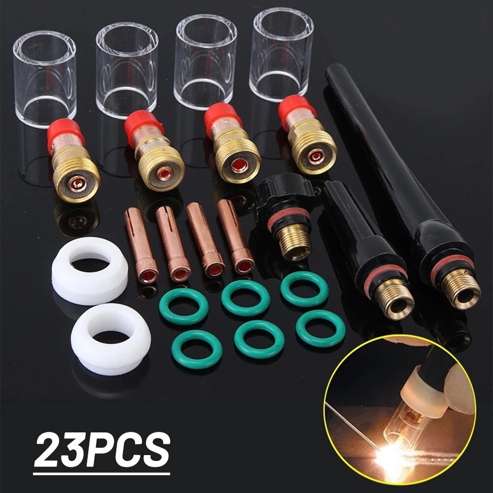 23Pcs TIG Welding Kit 10 Pyrex Glass Cup Kit For WP-17/18/26 Collets Body Stubby Gas Lens Stubby Collet Back Cup Spare Accessory