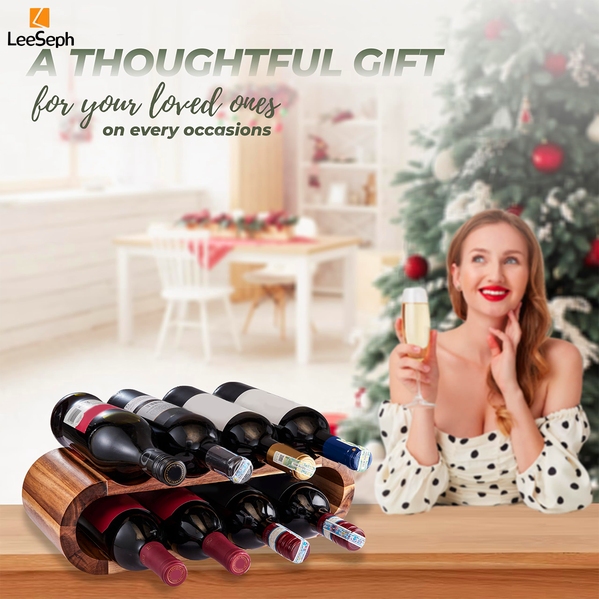 Leeseph Weinregal aus Holz, 2-stufiges Weinregal für 8 Flaschen, freistehende Weinaufbewahrung, Weinregal-Organizer, Weinflaschenhalter