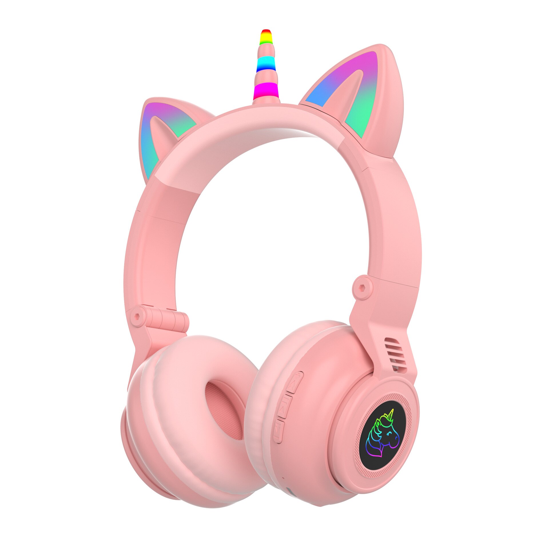 Söta enhörning trådlösa hörlurar med mikrofoner, styr rgb ljus barn tjejer musik stereo hjälm mobiltelefon headset: Rosa
