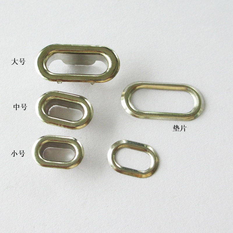 100 stk / parti metal oval formede østehuller med skiver lærred selvbøjle nikkel