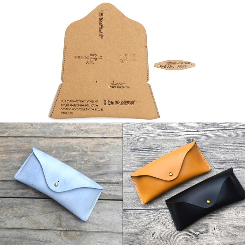 Estuche para gafas hecho a mano DIY, Estuche para gafas de sol, plantilla de papel Kraft, bolsa de artesanía de cuero hecha a mano, plantilla de 17cm * 8cm