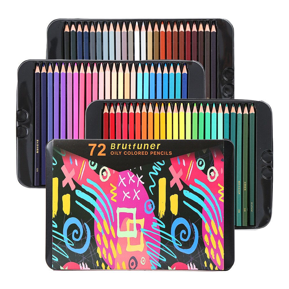 Brutfuner 150/180/260/520color water-soluble colored pencil student art wood oily pencil statione: 72 color oily