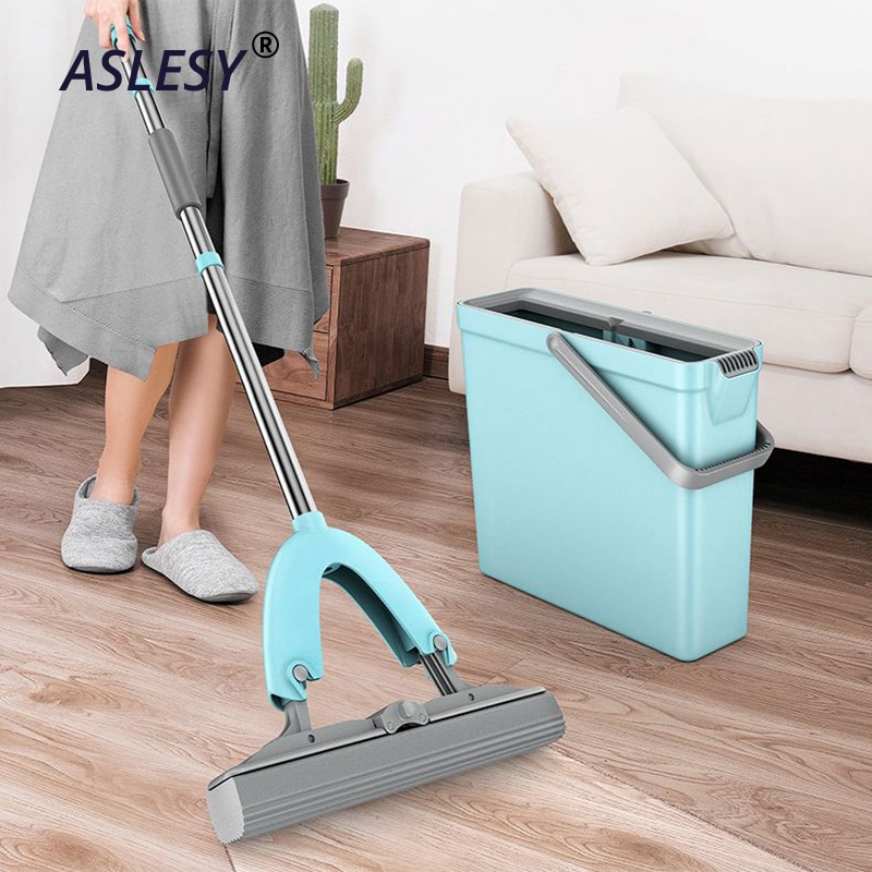 Spons Water Zuig Mop Rechtop Schoonmaken Squeeze Water Gratis Hand Wassen Nat En Droog Tweeërlei Gebruik Opvouwbare Huishoudelijke Mops met Emmer