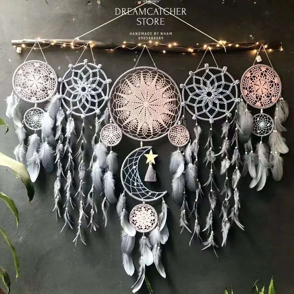 5 unids/set atrapasueños Boho decoración del hogar macramé atrapasueños tapices de pared Luna Ramadán atrapasueños niños adorno para guardería: Caqui oscuro