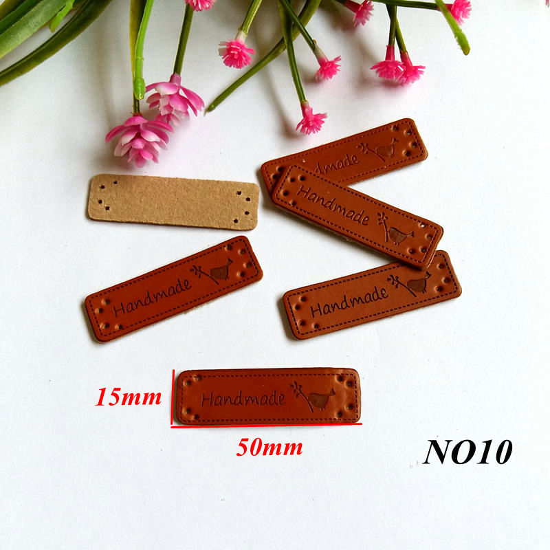 10pcs PU Leather Labels Handmade garment Labels 15MM*50MM for Crafts Brown Handicraft Sewing label: NO10