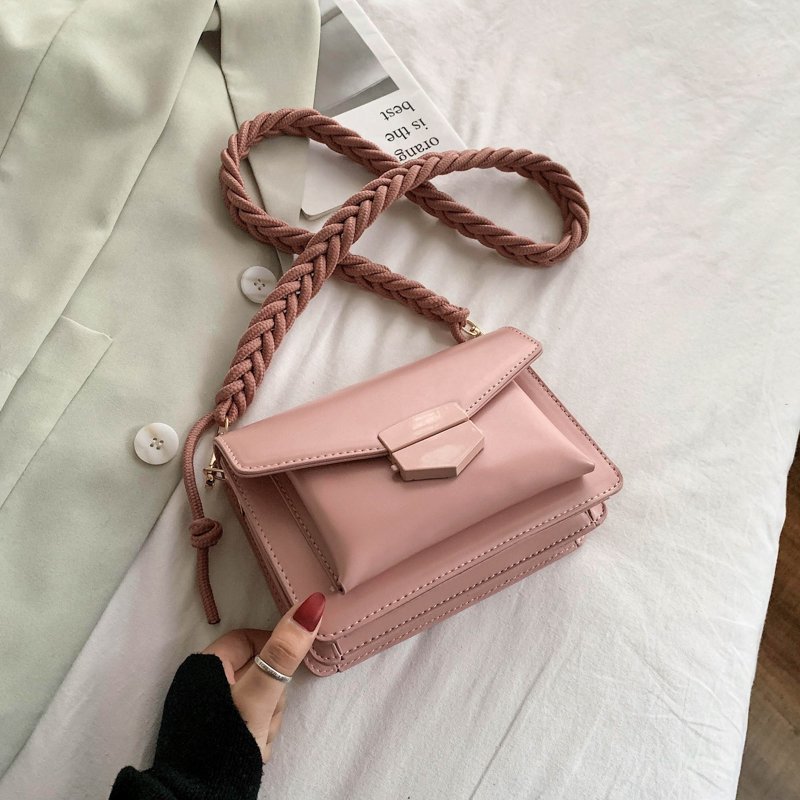 Geflochtene Schulter Gurt Kleine PU Leder Umhängetaschen Für Frauen Dame Schulter Handtasche Weibliche Luxus Klappe Tasche: Rosa