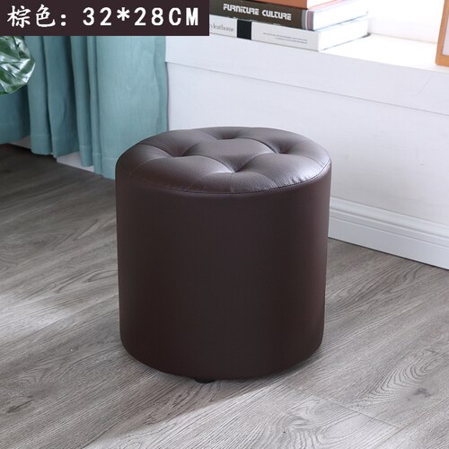 Tabouret rond en cuir escabeau chambre tabourets chaise coin siège pour économiser de l'espace pour salon restaurant chambre: M Brown