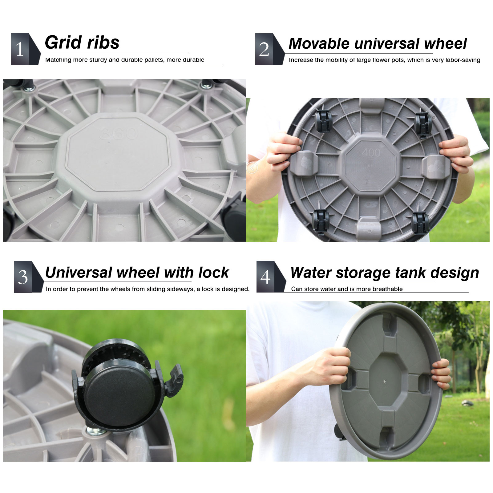 Round Flower Plant Pot Tray 4 Wheels Heavy Planter Flowers Pot Mover Trolley Plate Stand Holder Flower Pot Mover Garden Tools