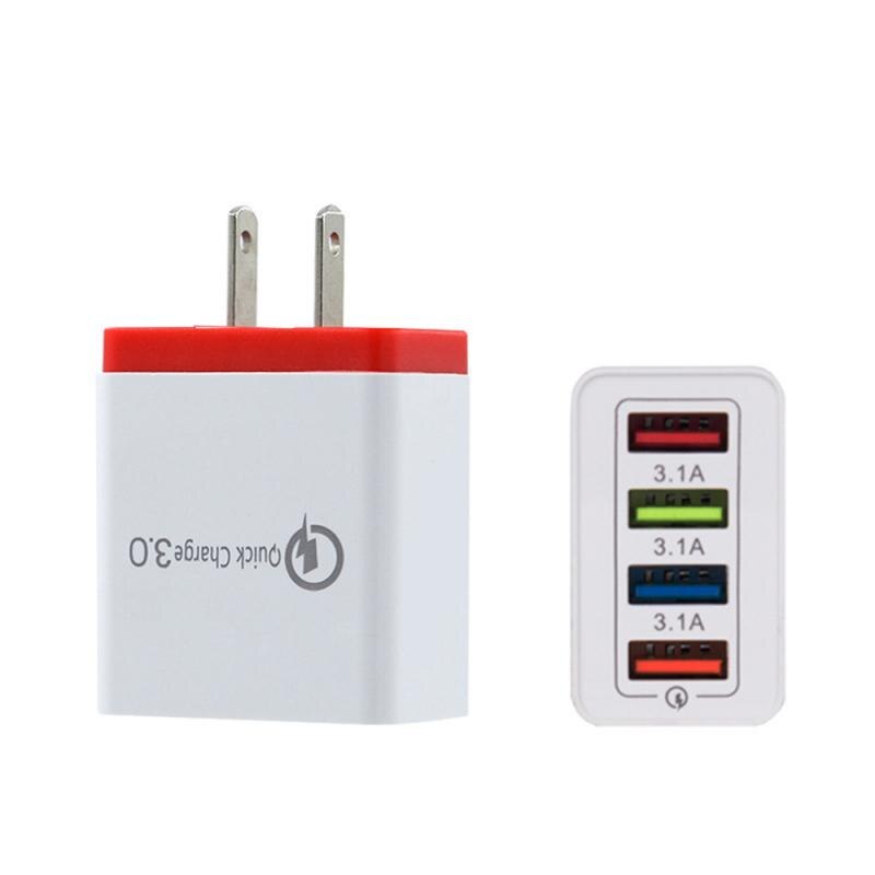 4 Poorten Usb Charger Opladen Adapter Qc 3.0 Fast Charger Plug Travel Muur Opladen Lader Voor Iphone Ipad Samsung Xiaomi huawei: red