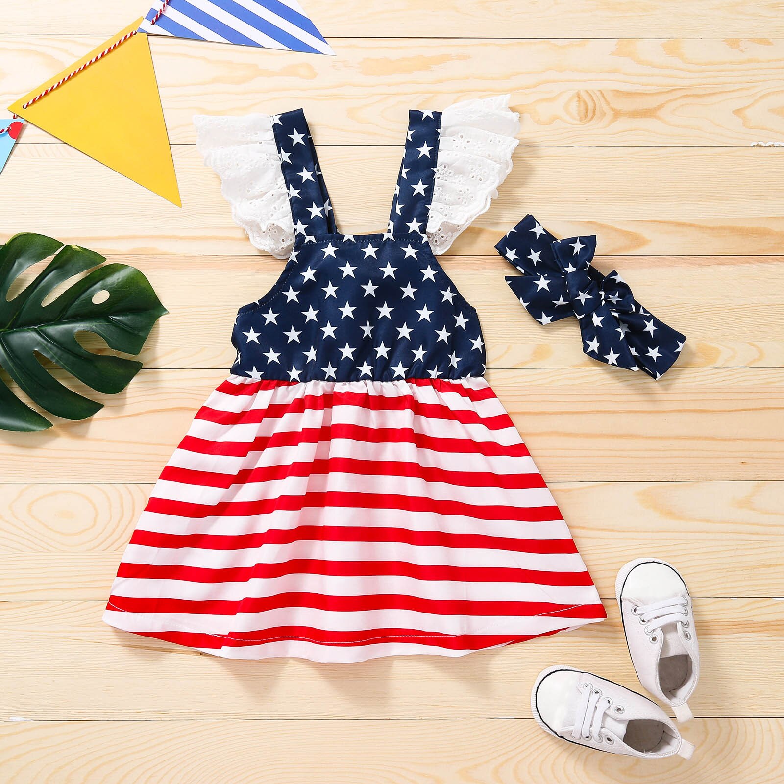 Summer Dresses For Kids Toddler Baby Girls 4th-of-July Stars Striped Printed Backless Princess Dress Baby Girls Beachwear