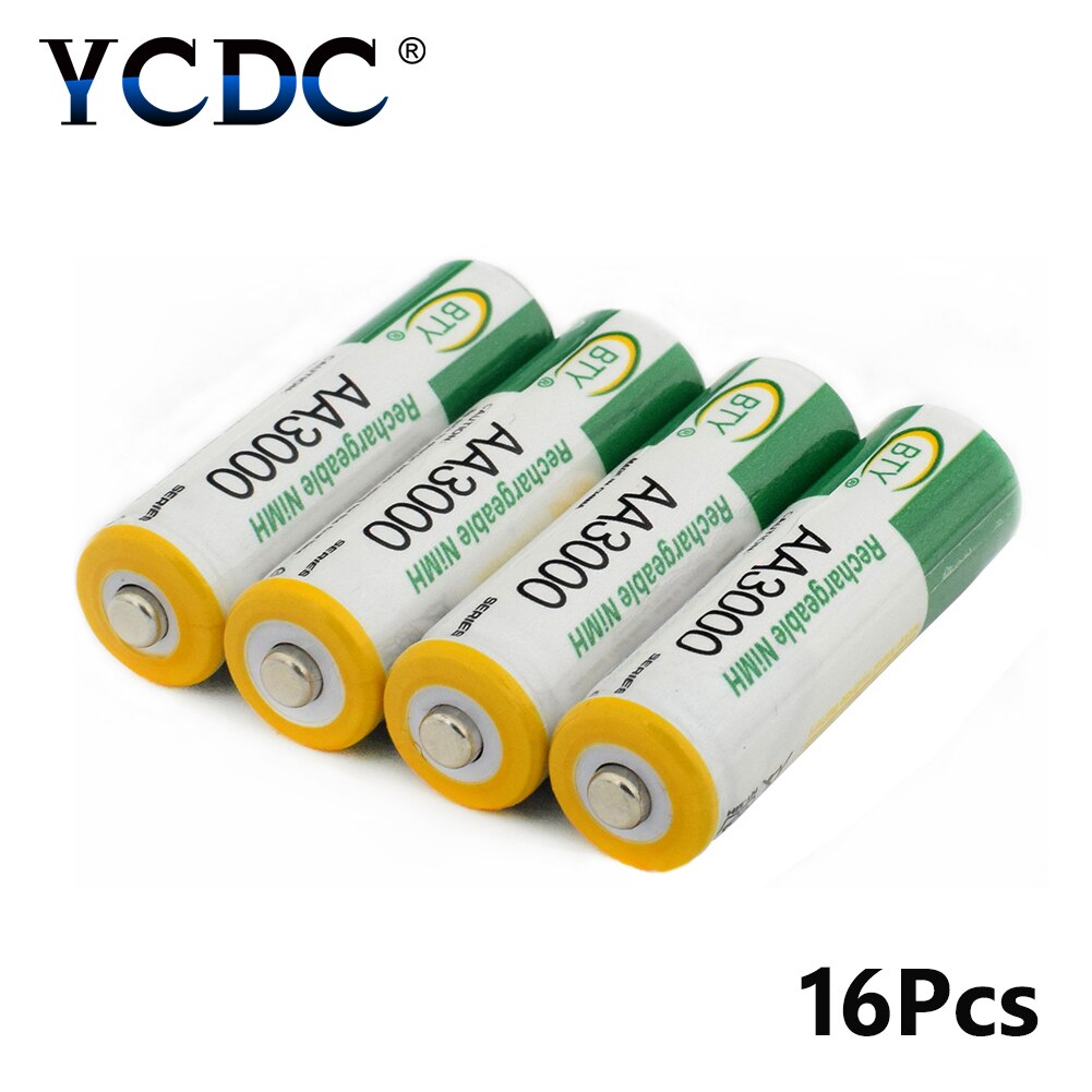 BTY 1.2V AA 3000 MAh Pre/Stay Charge Ni-MH Cells Rechargeable Nimh Batteriess AA LR6 HR6 3000mAh For Torch Remote Controls: 16 Pcs