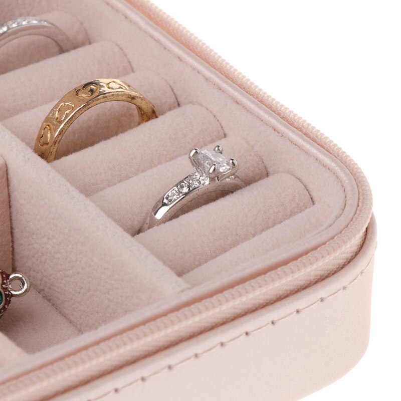 Portable Jewelry Storage Box Zipper Women Earring Ring Necklace Organizer Display Case Travel Accessory