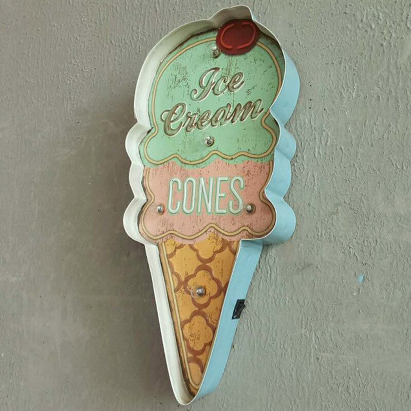 Placa de Metal decorativa para decoración del hogar, letreros de helado, luz de neón, Retro, para pared, cafetería, tienda