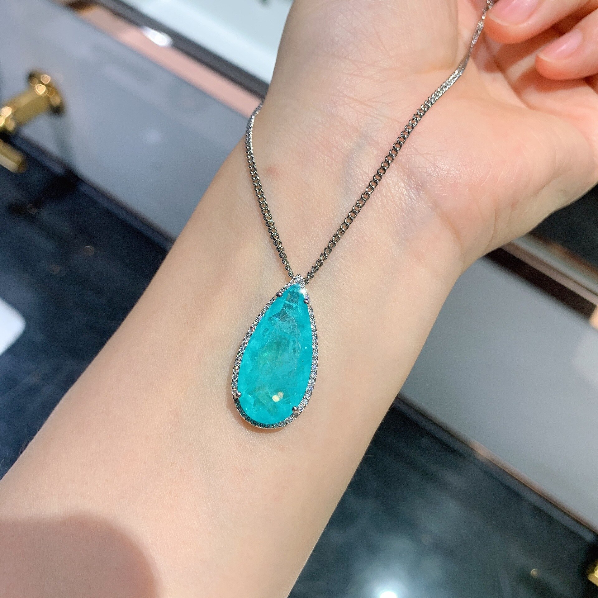 Lago azul paraiba turmalina esmeralda pedra preciosa conjunto de jóias para mulher prata 925 cor do parafuso prisioneiro brincos colares para presentes de casamento