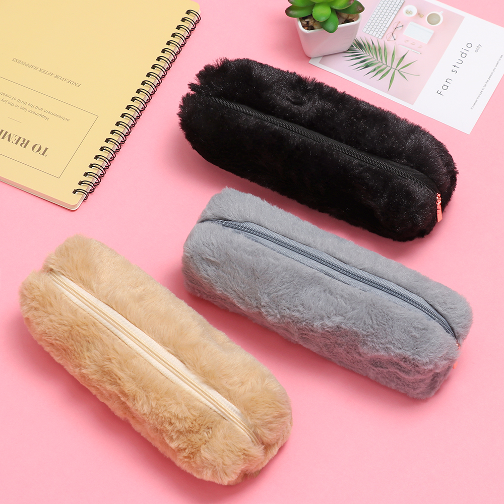 Effen Kleur Pluche Etui Meisjes School Potlood Tas Briefpapier Pencilcase Portemonnee Kawaii Mode Schoolbenodigdheden