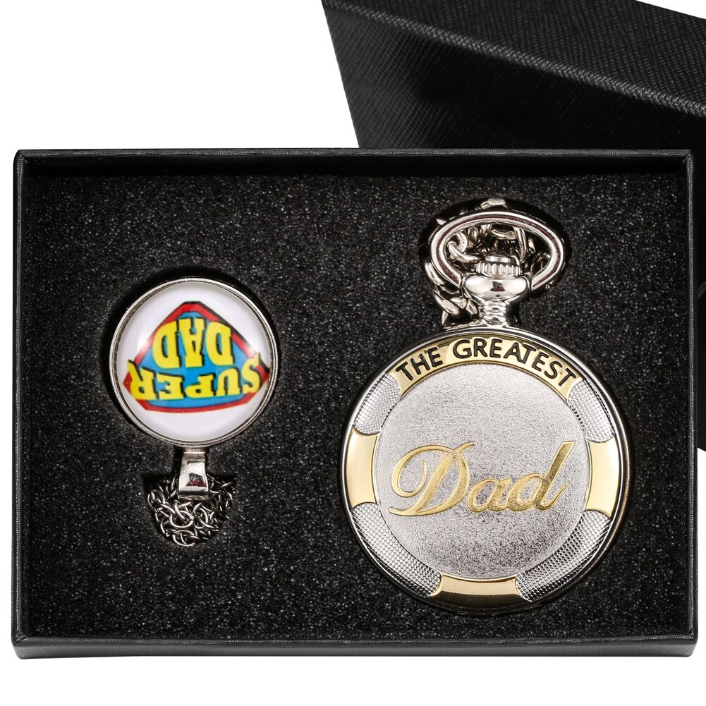 Vaders Dag Quartz Zakhorloge Hollow Gesneden Dad Zakhorloge Retro Creatieve Hanger Klok Ketting Ketting Super Dad: Watch Gift Set 6