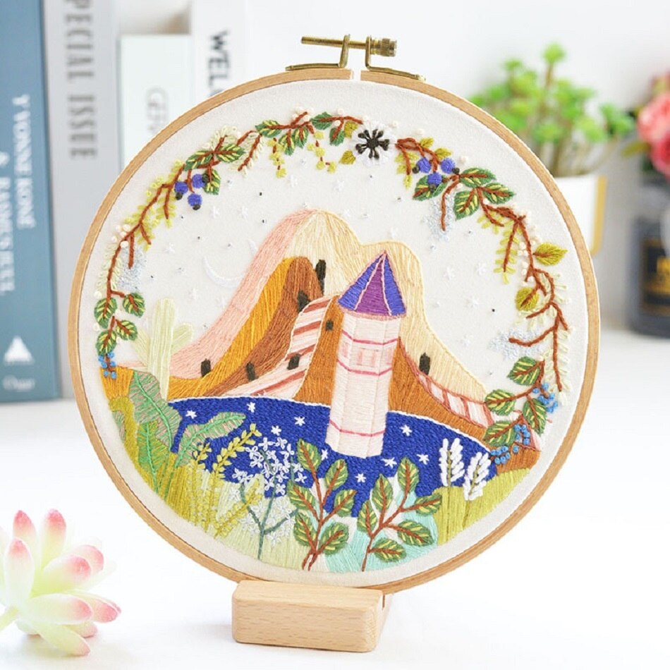 DIY Embroidery Flower Handwork Needlework for Beginner Cross Stitch Kit Ribbon Painting Embroidery Hoop Home Decoration: 02