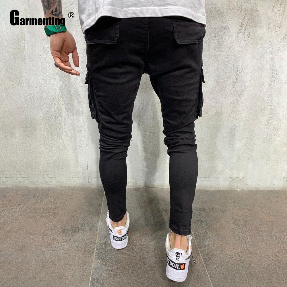 Garmenting Plus Size Mens Jeans Demin Pants Spring Autumn Hip Hop Trouser Men Casual Multi-pockets Skinny Pant