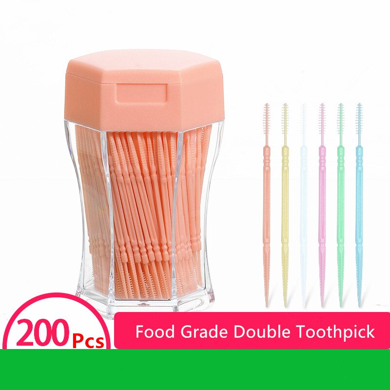 200pcs/set Plastic double-head Brushed Toothpick Soft Oral Care 6.2 Cm Floss Toothpick Teeth Care Floss Pick Portable