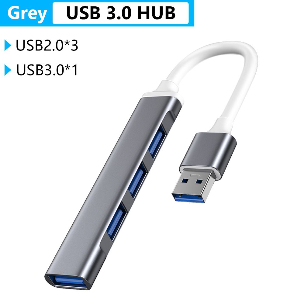 1 Pc High Speed Usb 3.0 Hub Multi Usb Splitter 4 Poorten Expander Adapter Type-C/ Type-een Naar Usb Computer Accessoires Voor Laptop Pc: USB 3.0 Hub Grey