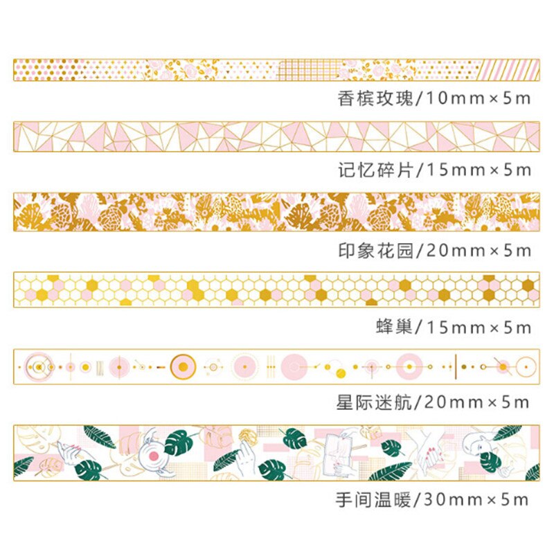 Gouden Roze Folie Papier Washi Tape Set Japanse Scrapbooking Decoratieve Tapes Honingraat Voor Fotoalbum Woondecoratie