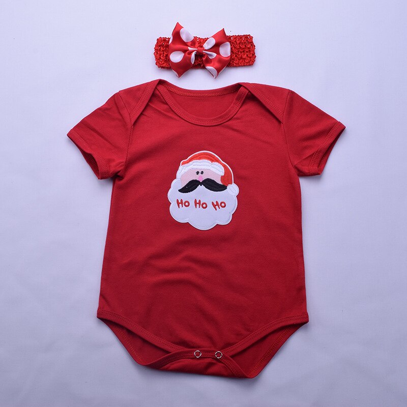 Jul sommar 0-2 år bebis barn bomullskläder + huvudbonad jumpsuit baby onesies: Röda jultomten / L