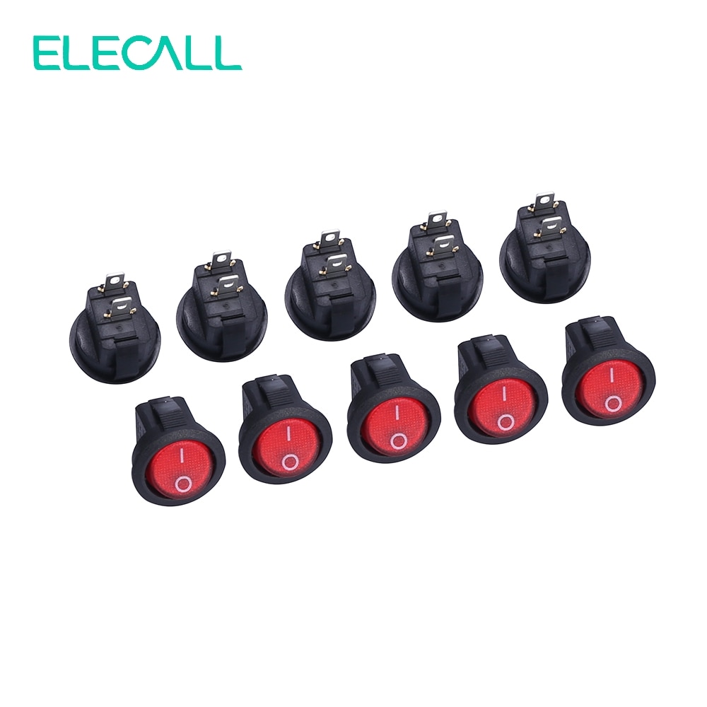ELECALL 3A250V SMRS-101 Red Round Button Rocker Switch 2 Pin Rocker Boat Car Auto Rocker Switch AC 10pcs/lot