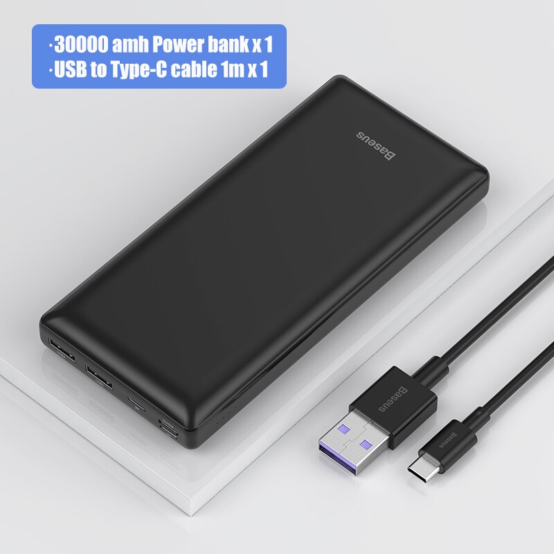 Baseus Energie Bank 30000mAh USB C Schnelle Aufladen Energie Tragbare Externe Batterie Ladegerät Für iPhone 1112 Profi Xiaomi Pover Bank: Schwarz hinzufügen U-C