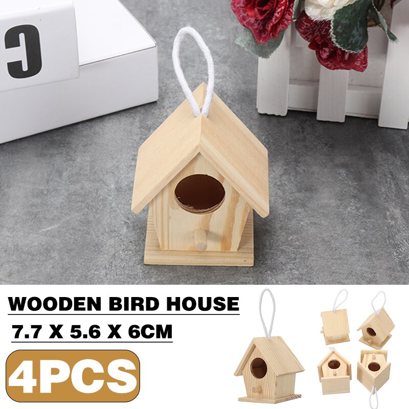 4pcs Wooden Bird House Nesting Boxes Small Birds House Garden Decor Wall-Mounted Outdoor Birdhouse