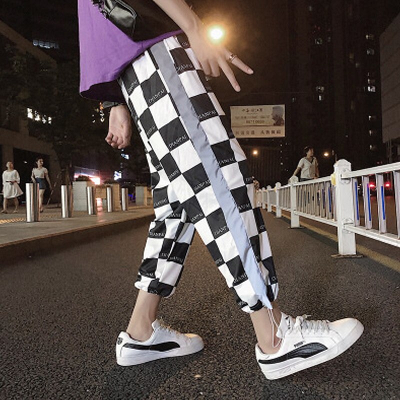 Jddton menns refleksbukser joggebukse uformelle joggebukser streetwear løs ankellengde bukse hip hop menn uformelle bukser  je324: Asiatisk størrelse s / Gitter