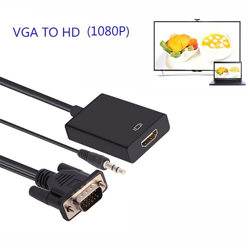 VGA To HDMI-Compatible Converter With Audio Cable+Power Cable Support 1080P Signal Output Computer To TV Converter