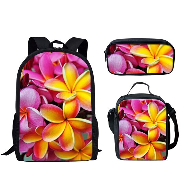 Forudesigns Mode Bloem Plumeria Gedrukt 3 Stks/set Kids Schooltassen Bloemen Rugzak Meisjes Casual Schooltassen Boek Mochila Kind: HMG1176CGK