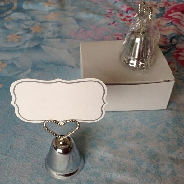 10pcs Place Card Holder Number Clip Photo Holder Silver Bell Kissing Bell Menu Clip Wedding Table Decoration Metal
