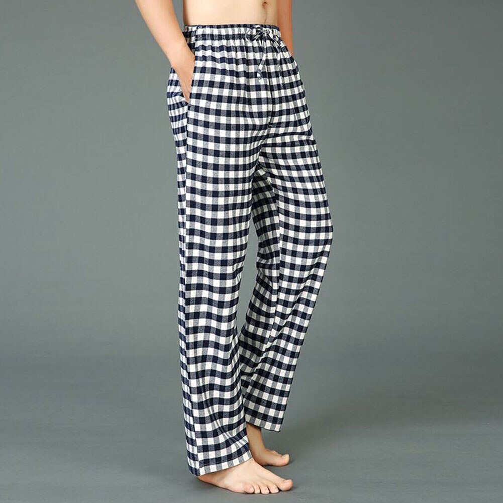 Herre pyjamasbukser i blød bomuld plaid/stribe elastisk linning nattøj pyjamas loungebukser: Xl / D