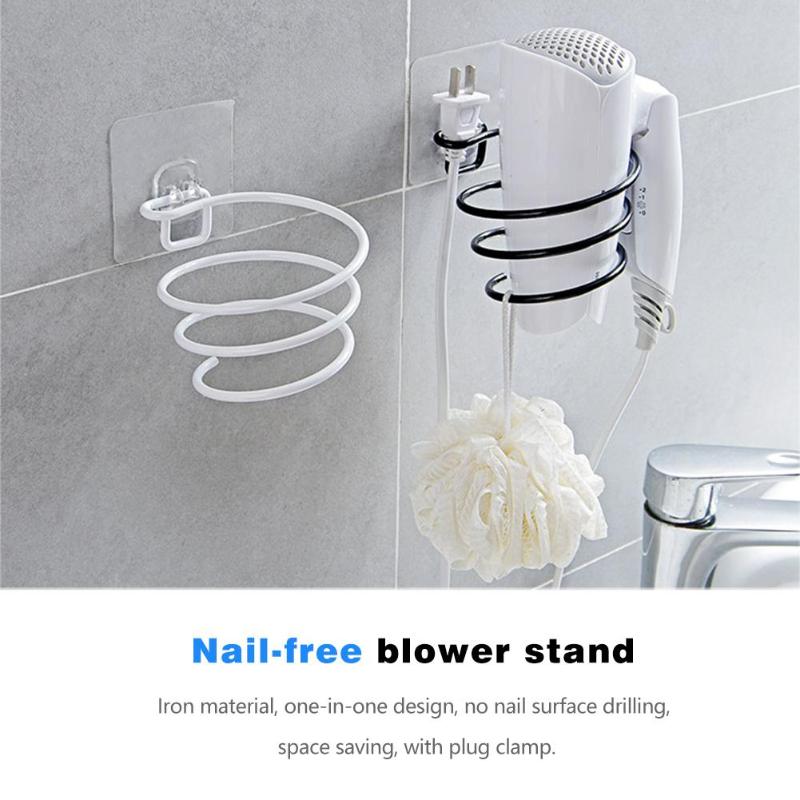 Multifunction Simple Iron Seamless sticker Wall Mounted Hair Dryer Rack Bathroom Wall Holder Shelf Storage Rack
