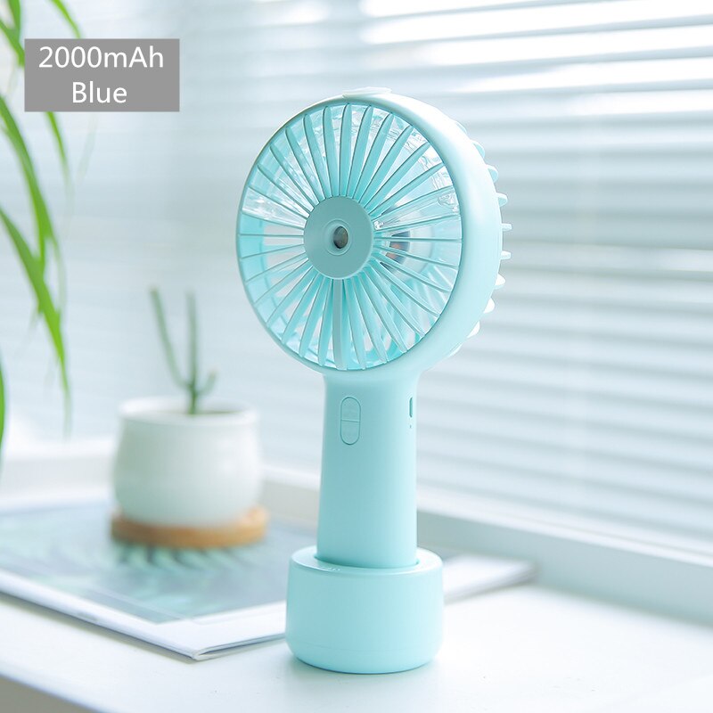 Draagbare waternevelventilator op batterijen, elektrisch, oplaadbaar via usb, draagbare mini-ventilator, koel-airconditioner, luchtbevochtiger voor buiten.: Blauw