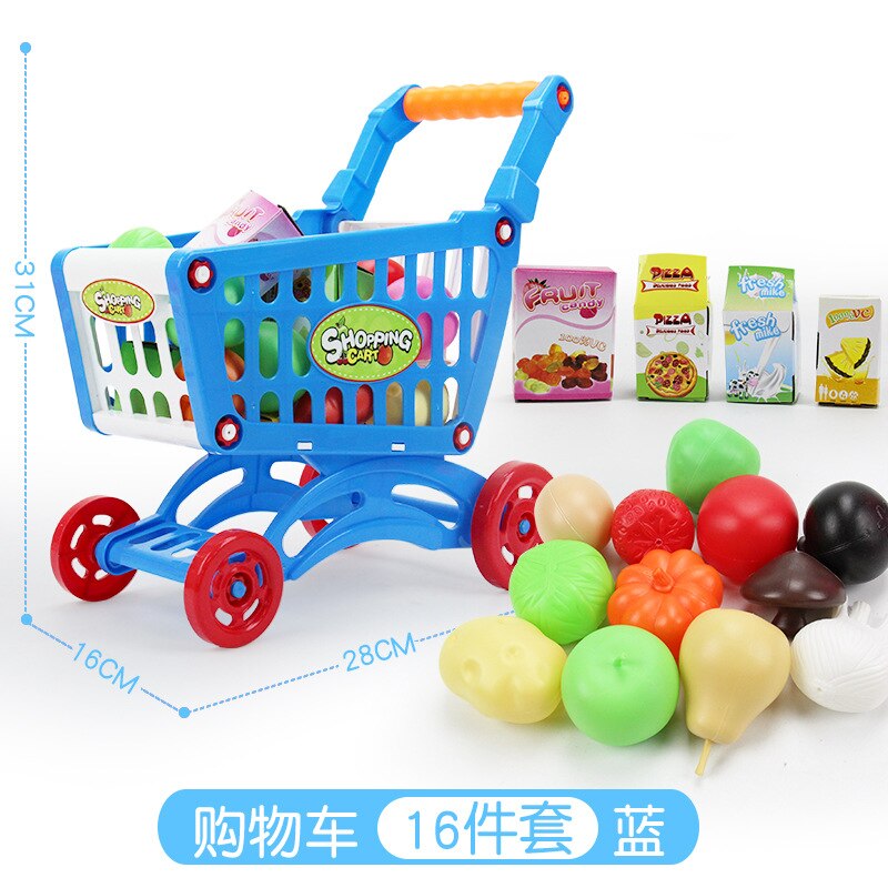 Børns legehus legetøj burfri simulation supermarked vogn vegetabilsk frugt mini indkøbsvogn: 1