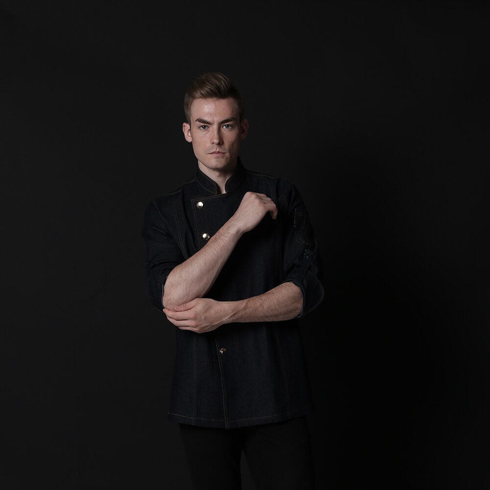 Åndbar unisex guldknap cowboychef jakke skjorte køkken bageri overalls hotel restaurant kok tjener uniform