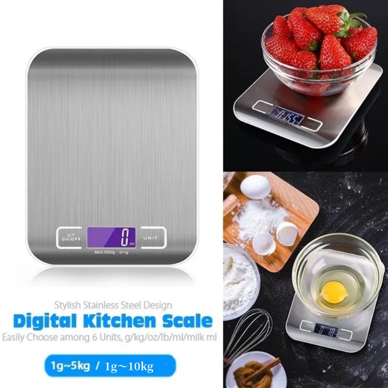 Display LCD da 5/10 kg Bilancia elettronica da cucina digitale Pannello in acciaio inossidabile Ricarica USB Bilancia precisa con piattaforma piccola portatile