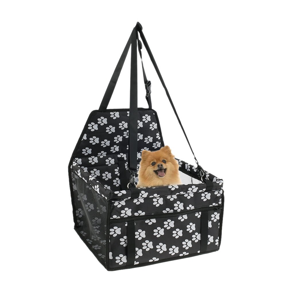Folding Dog Carrier Kennel Seat Booster Pets Travel Protector Dog Car Seat Cover Basket with Mesh Hanging Bag for Puppy Cats: White