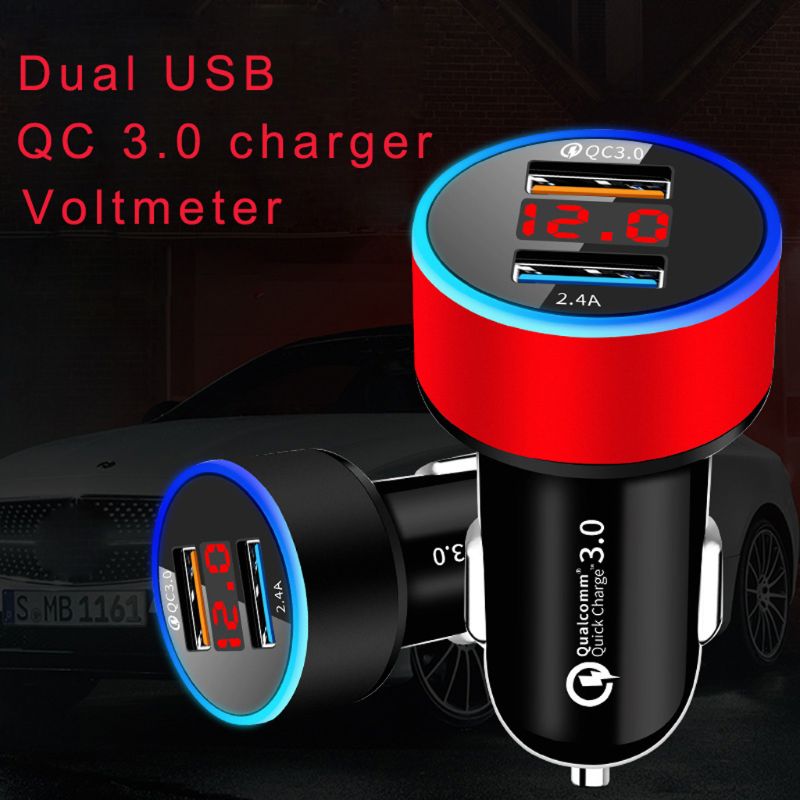 12 V/24 V Dual Poorten QC 3.0 USB Auto Fast Charger Sigarettenaansteker Digitale LED Voltmeter Power Adapter voor Mobiele Telefoon Tablet GPS