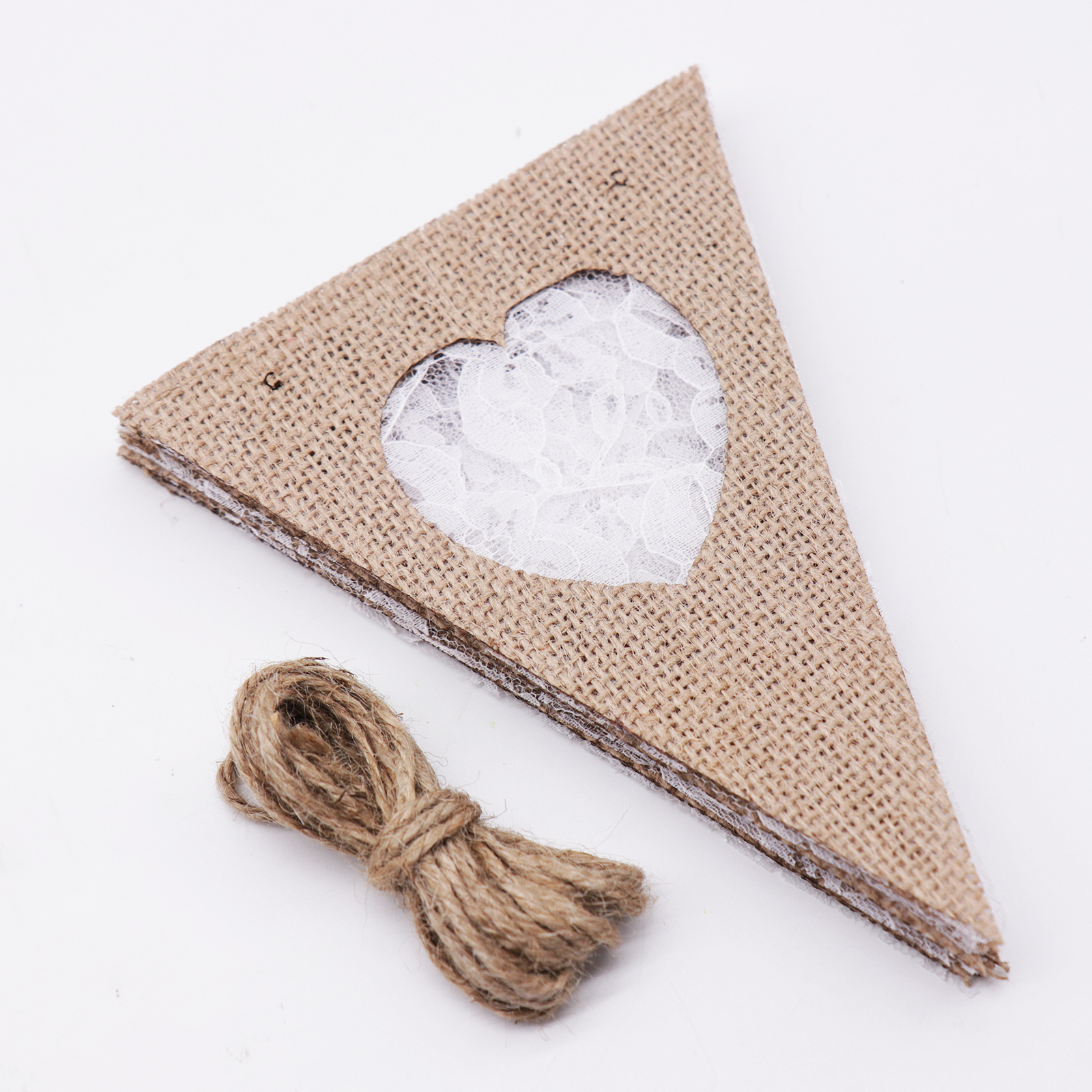 10 flaggor/kedja diy jute tyg bunting banderoll spets hjärta form vintage bröllopsfest banderoller rustik bröllopsdekoration