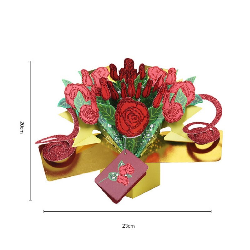 3D Greeting Cards Fantastic Flower Handmade Nature Love with Bunch of Roses Happy Birthday With Flower Year: B