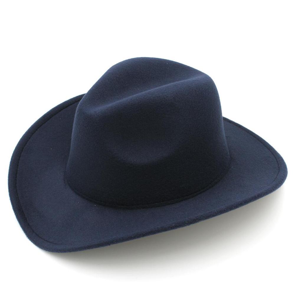 LUCKYLIANJI Trilby Wool Felt Fedora Cowboy Hat Solid Color Western Bull Jazz Sun Chapeau Caps For Men Women (One Size:57cm): Navy