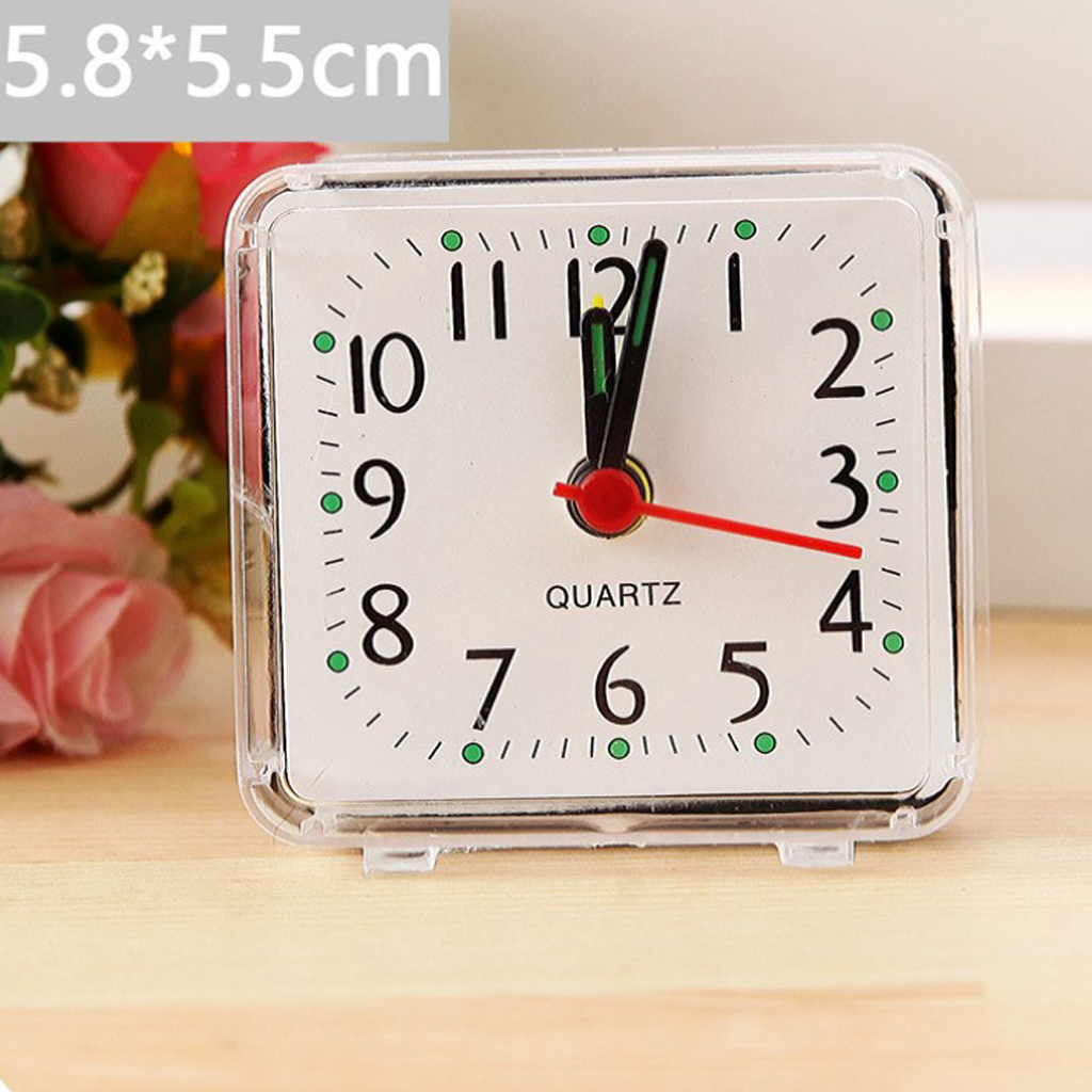 2xMini Square Quartz Clock Travel Alarm Clock Bedroom Home Table Clock White