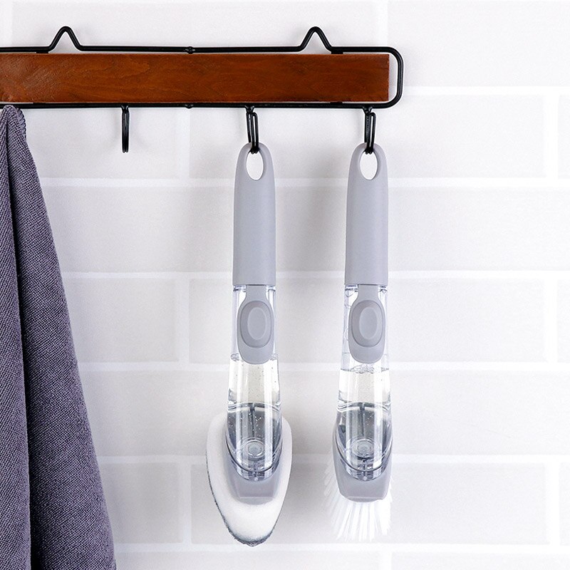 KONCO Handheld Keuken Borstel Set met Zeep Container Dispenser, 4 Vervangbare Zeep Doseren Gootsteen Borstel voor Pan, pot