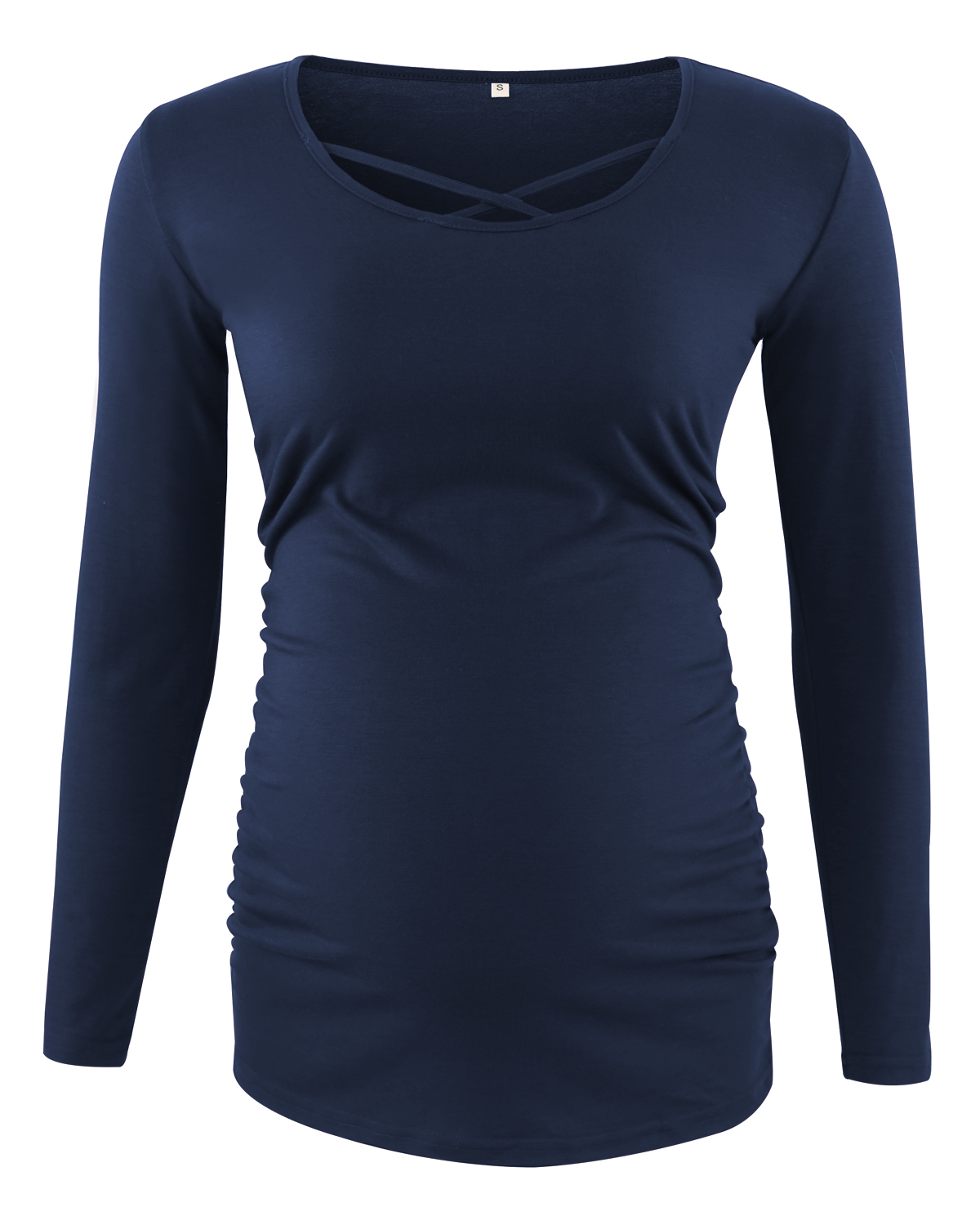 3 pakke save mama gravid top gravide tøj side rynket o hals kryds langærmet graviditet bluser dame afslappet tøj: Flåde / Xl