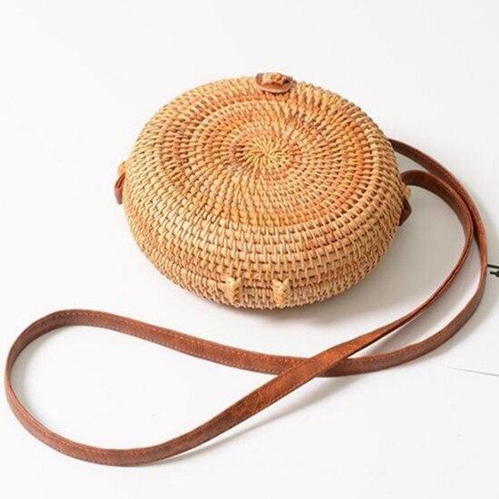 Bolsos de ratán de verano para mujer de bolso de paja cuadrado redondo bolso hecho a mano tejido de playa bandolera círculo bohemio bolsos de playa: Style 1