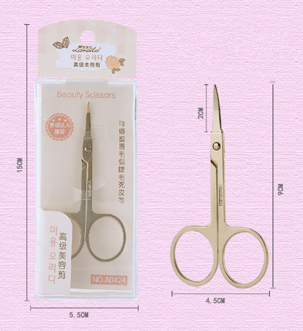 Tijeras de acero inoxidable para cejas, 1 unidad, punta afilada y delgada dorada, para belleza, manicura pequeña, tijeras elegantes