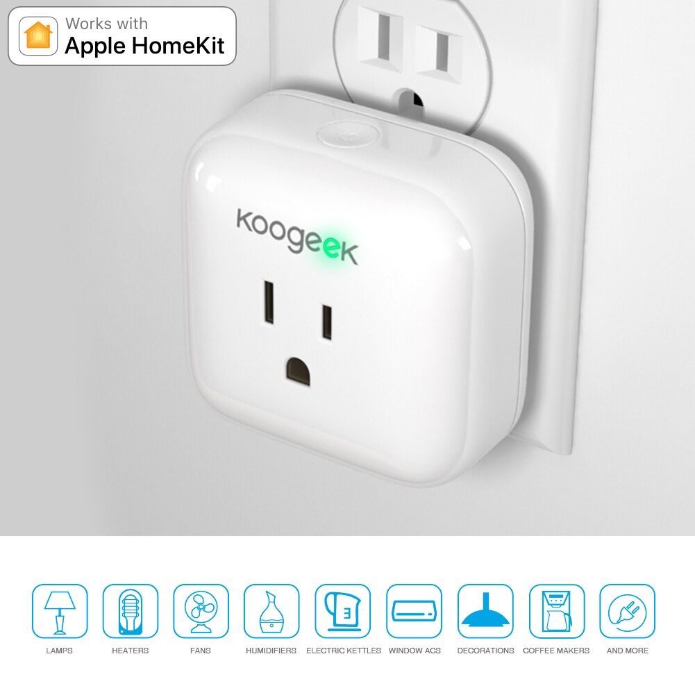 Koogeek wi-fi smart stik stemmestyring til apple homekit alexa google assistent timer energiovervågning ingen hub påkrævet os stik